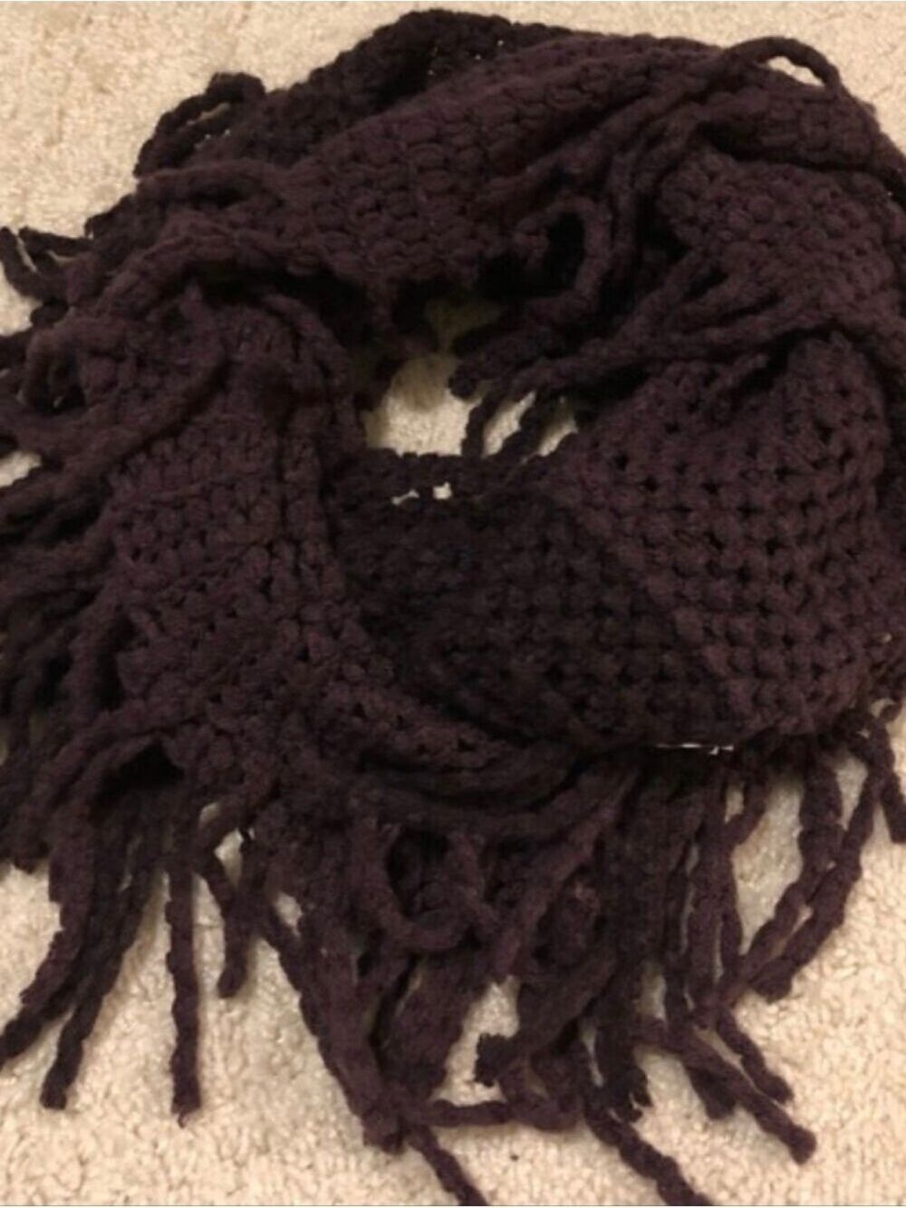 scarf Sale ❤️7 For $35:  Women's Crochet Infinity Scarf with Fringe - Deep Plum